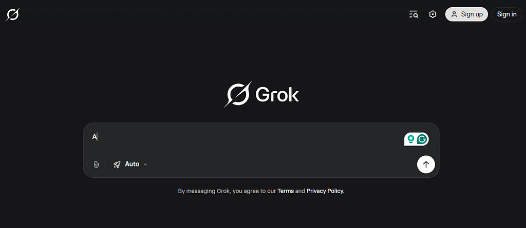 Interface showing access to Grok 4 for testing.
