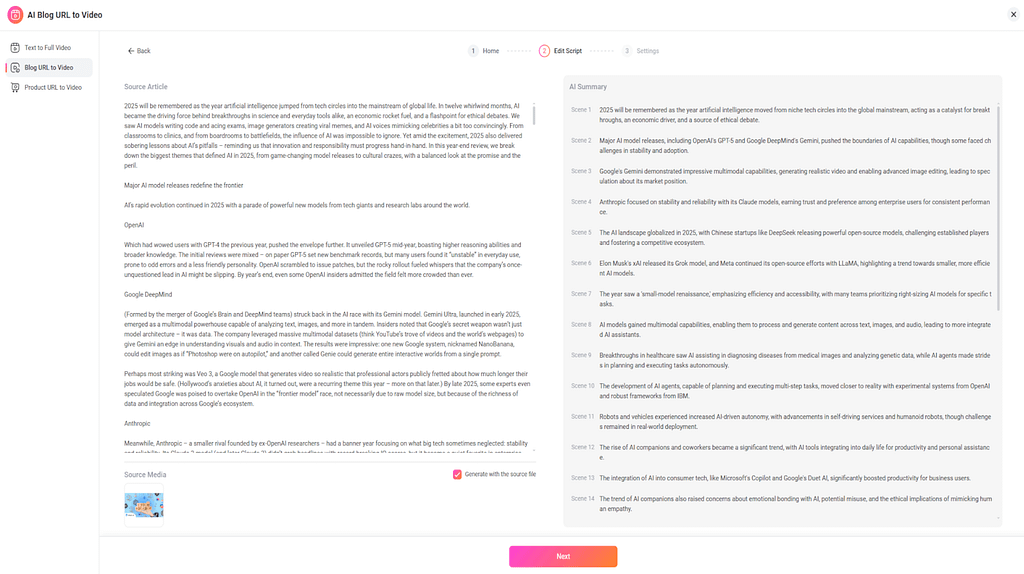 First step in making a video from a blog post