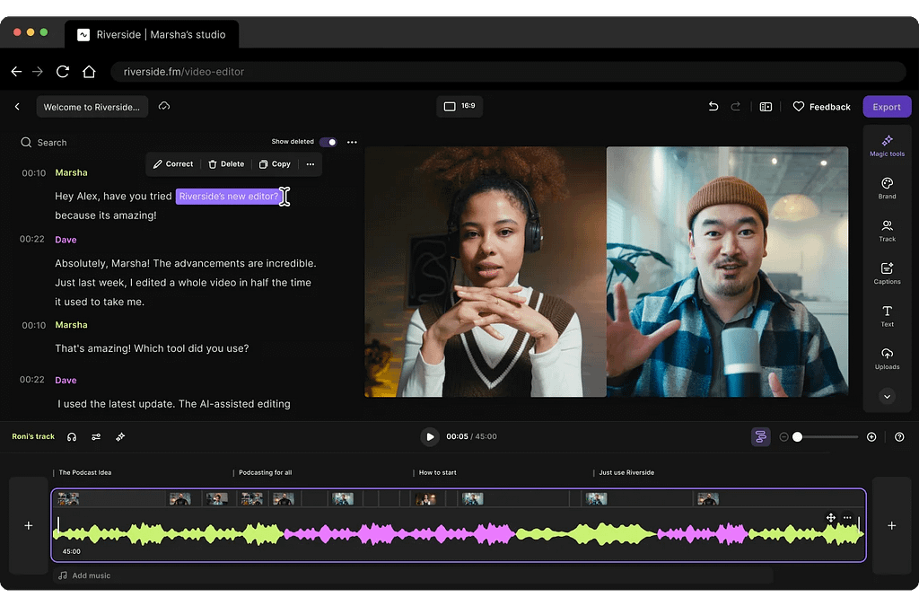 Content creator using AI-generated music and visuals in a video editing workflow