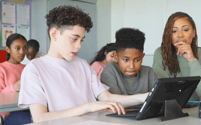 Students using AI in a classroom