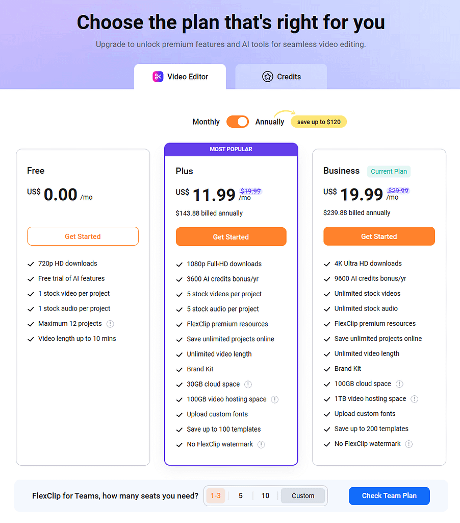 FlexClip subscription pricing